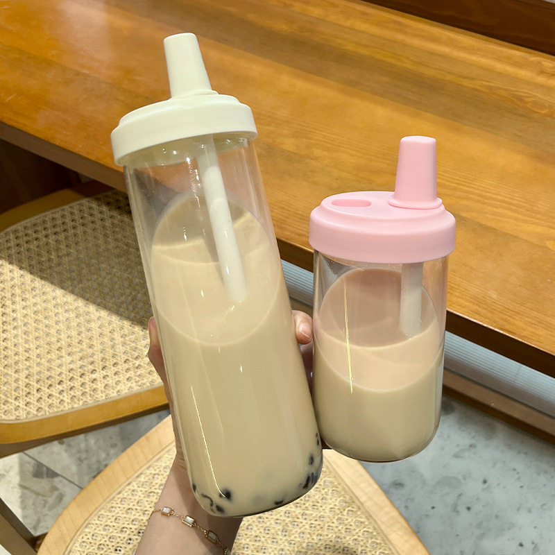 新款简约便携塑料杯家用学生大容量奶茶杯高颜值女生吸管水杯批发
