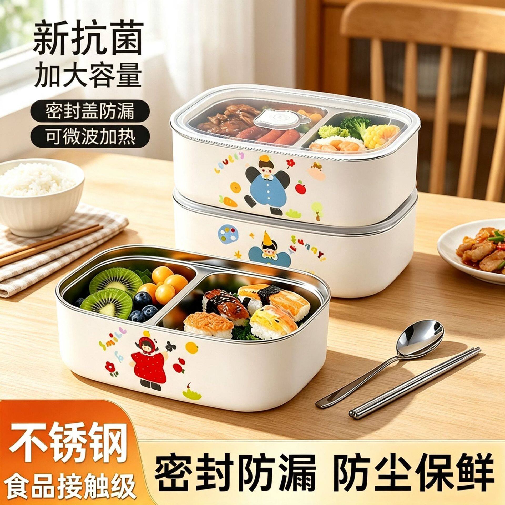食品级不锈钢饭盒密封防漏带盖子高颜值分格餐盒学生上班族便当盒