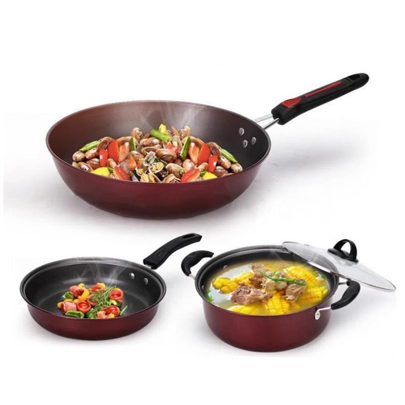 3-Piece Non-Stick Cookware Set with Even Heat Wok - Product image 2