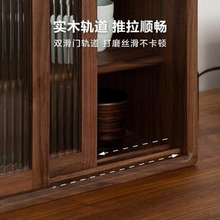 梵瀚黑胡桃木桌面置物柜带门防尘咖啡杯茶具收纳架复古实木储物柜