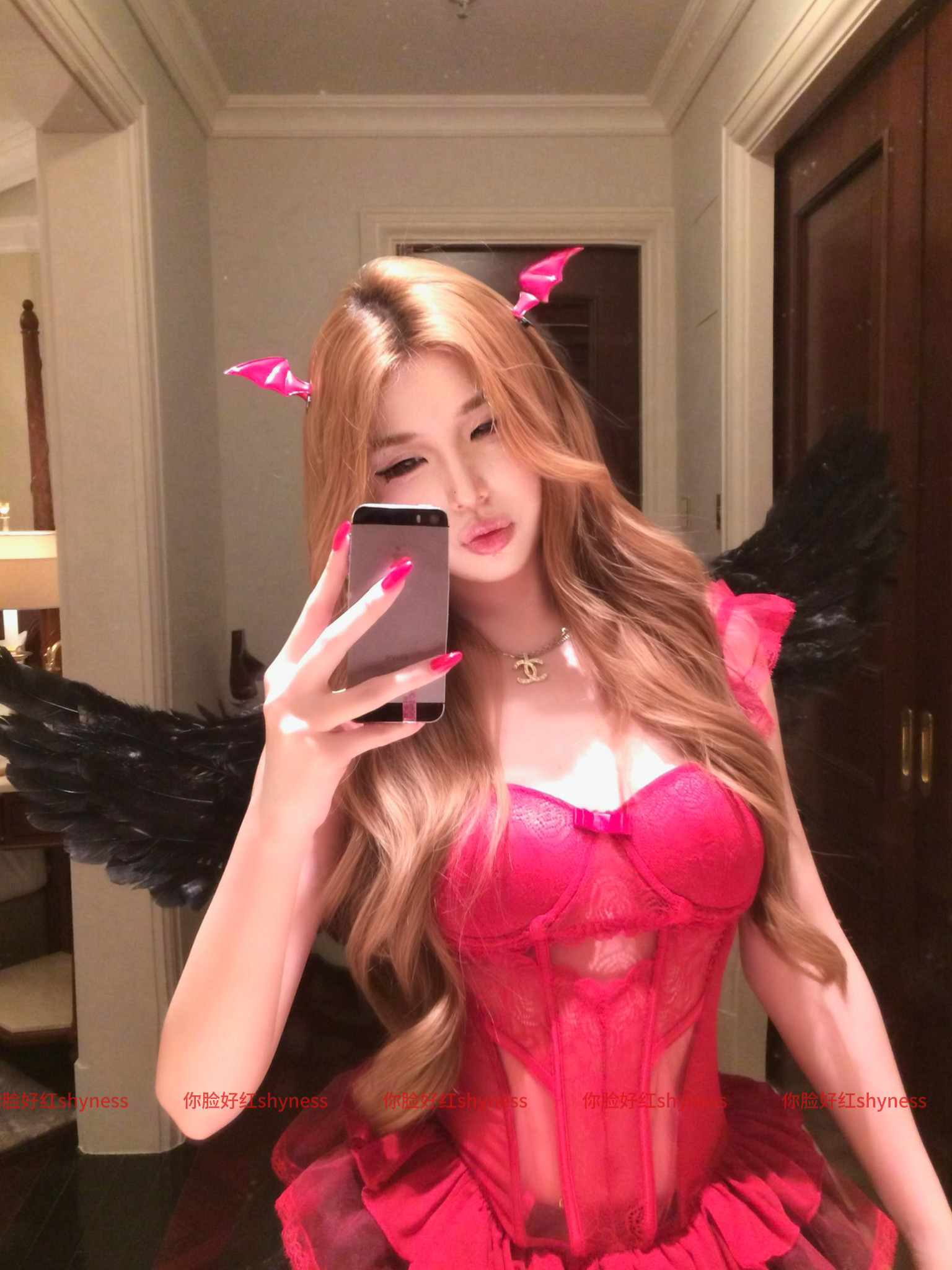 你脸好红shyness-猩红小恶魔-万圣节红色小恶魔cos服束腰蓬蓬裙