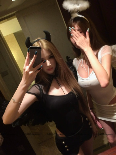 你脸好红shyness-天使恶魔-网纱纯欲不规则连体辣妹上衣宫廷裙裤