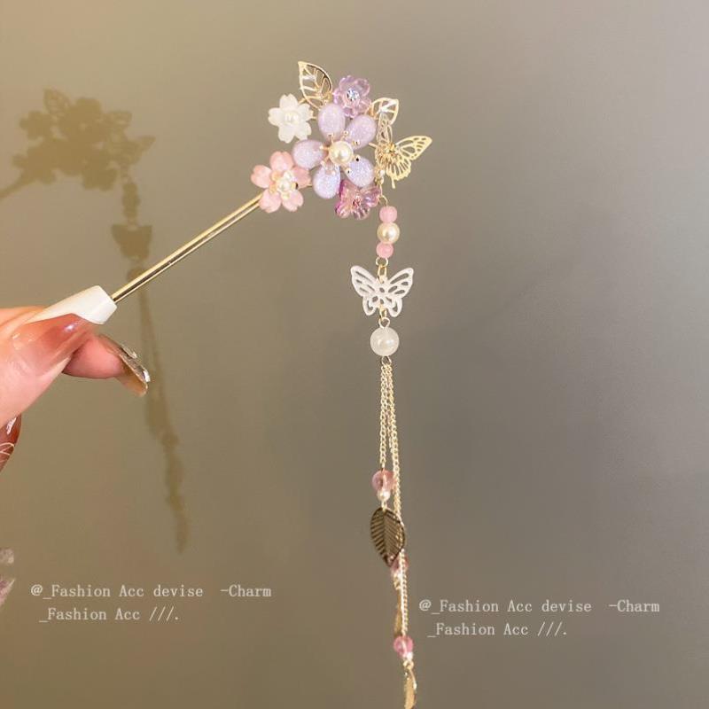 长月烬明同款珍珠花朵蝴蝶流苏发簪汉服旗袍发钗古风气质发饰