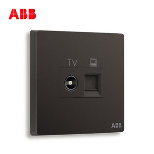 885 电话插座AF324 开关二位电视 ABB轩致星空黑纯平无框86型家装