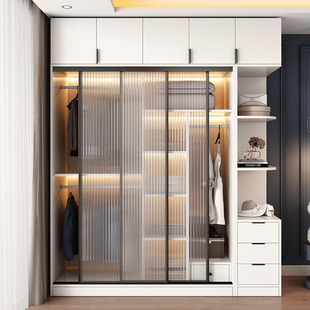 长虹玻璃门衣柜推拉门卧室定制网红衣帽间儿童收纳柜子滑移门衣橱