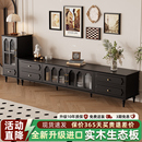 电视柜客厅家用落地法式 黑色复古风小户型收纳储物柜一体茶几组合