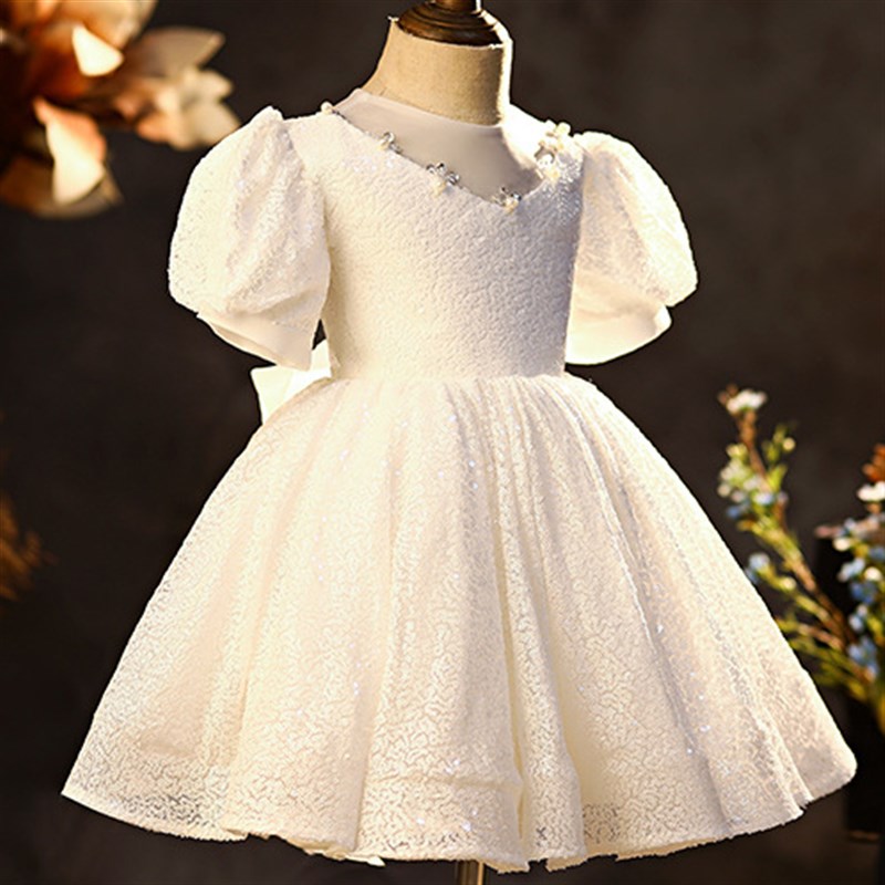 儿童礼服公主裙女童百天生日小女孩花童婚礼一岁宝宝周岁白色洋气