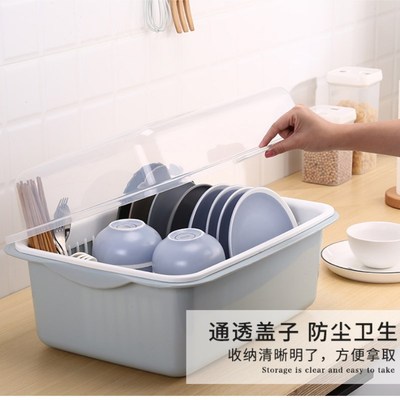 塑料碗柜家用装碗筷收纳盒大号置物架厨房带盖碗碟架放碗箱沥水架