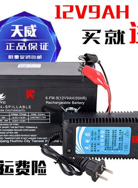 12伏9安电池12V9AH蓄电池照明音响监控配件12V喷雾器电瓶送充电器