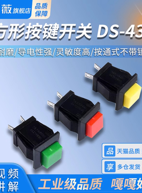 DS-431按键开关/方形按钮开关红绿黄色2A/250VAC按通式不带锁开关