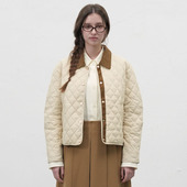 羽绒服灯芯绒拼接外套女 idea复古米白菱格纹短款 现 General