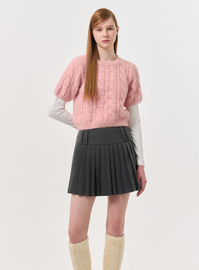 【现】General idea珍珠镶嵌泡泡袖短袖针织毛衣5538