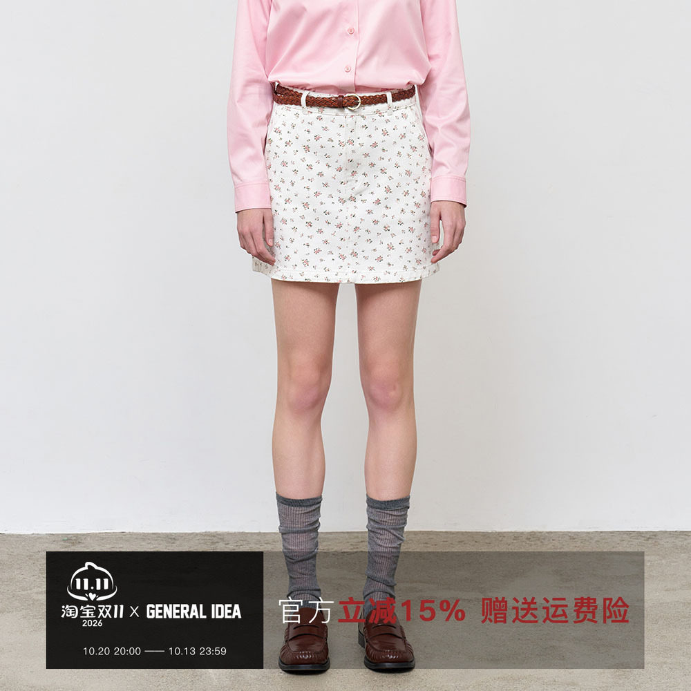【折扣】General idea 韩国正品园印花直筒牛仔短裙碎花甜美女士