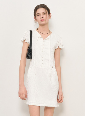 【折扣】General idea清冷提花泡泡袖连衣裙甜美可爱白色短裙女