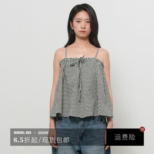 【现】GENERAL IDEA 韩国正品纹荷叶边无袖吊带衫上衣 TS533
