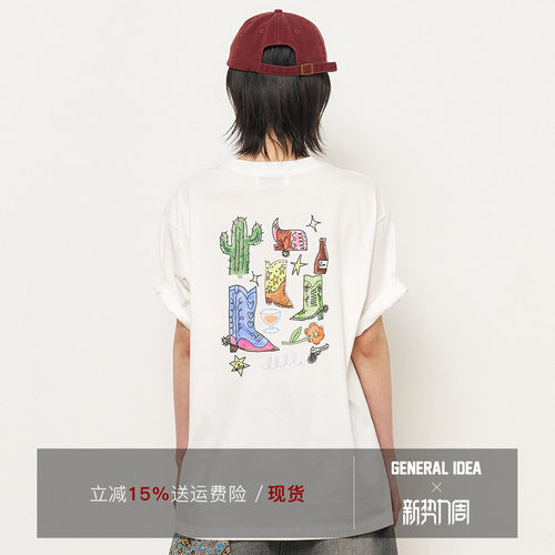 【折扣】General idea 韩国正品对印花oversize短袖T恤男女通用
