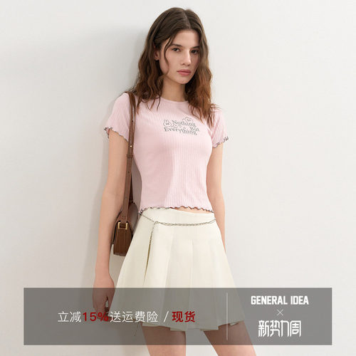 【折扣】General idea 韩国正品卡龙细花边短款T恤短袖女修身型