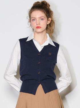 【ASA 吴海媛同款】General idea开衩金扣V领针织马甲开衫6505