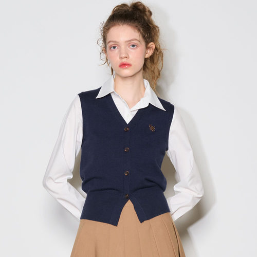 【ASA 吴海媛同款】General idea开衩金扣V领针织马甲开衫6505