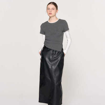 不对称假两件撞色长袖T恤