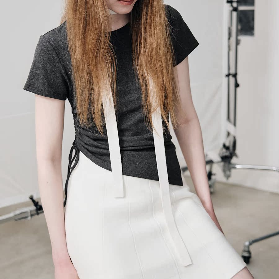 不规则堆堆风24春褶皱高弹短袖