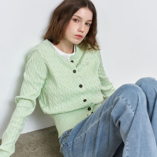 【现】GENERAL IDEA经典绞花收腰针织开衫羊毛混纺毛衣韩系简约女