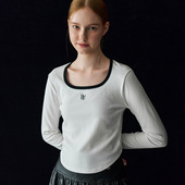 长袖 T恤春秋 idea撞色拼接小香风法式 方领刺绣短款 现 General