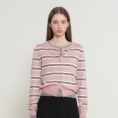 现 GENERAL IDEA 撞色休闲多条纹圆领柔糯扣子门襟针织开衫 女