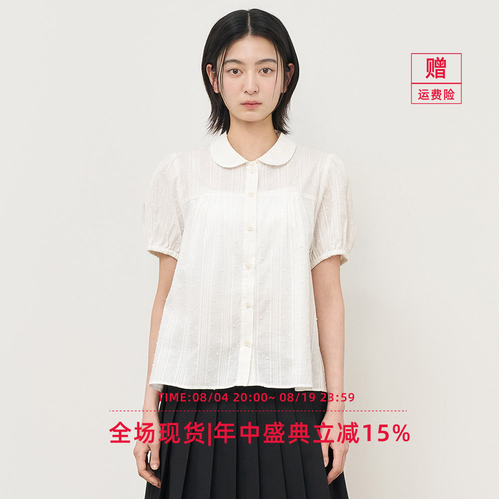 【折扣】General idea 韩国正品娃领泡泡袖短袖衬衫灯笼袖女上衣 - 实物图