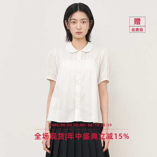 【折扣】General idea 韩国正品娃领泡泡袖短袖衬衫灯笼袖女上衣
