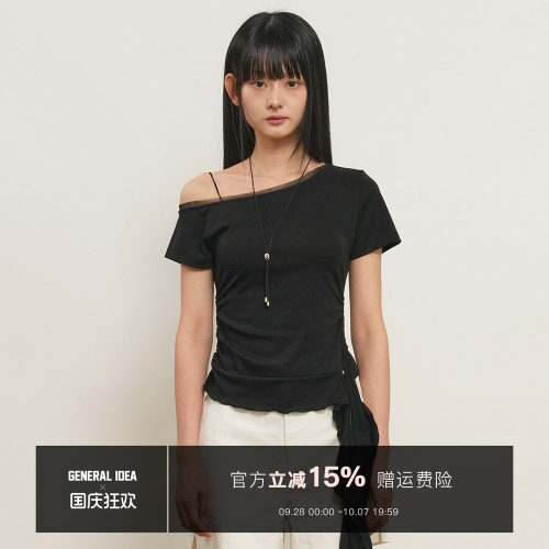 【现】General idea 韩国正品款斜肩修身显瘦设计感短袖T恤