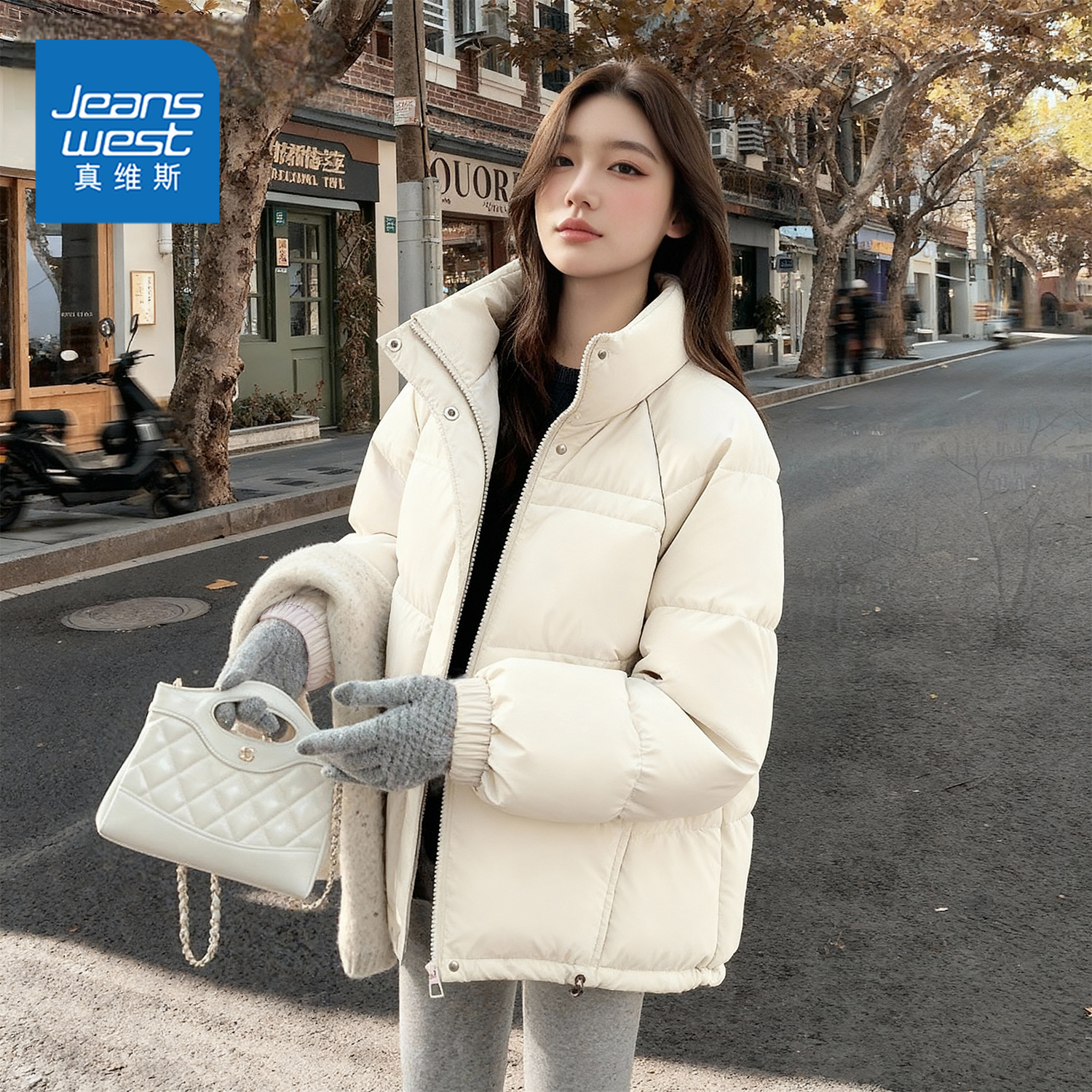 真维斯白色立领短款羽绒服女冬季2025新款巨好看的外套保暖上衣w