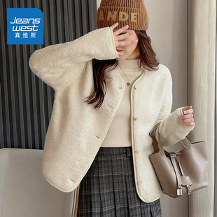 真维斯小香风加绒外套女秋冬2026新款摇粒绒加厚今年流行开衫上衣