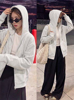 真维斯灰色开衫外套女2026新款春季爆款小个子休闲外穿连帽卫衣AA