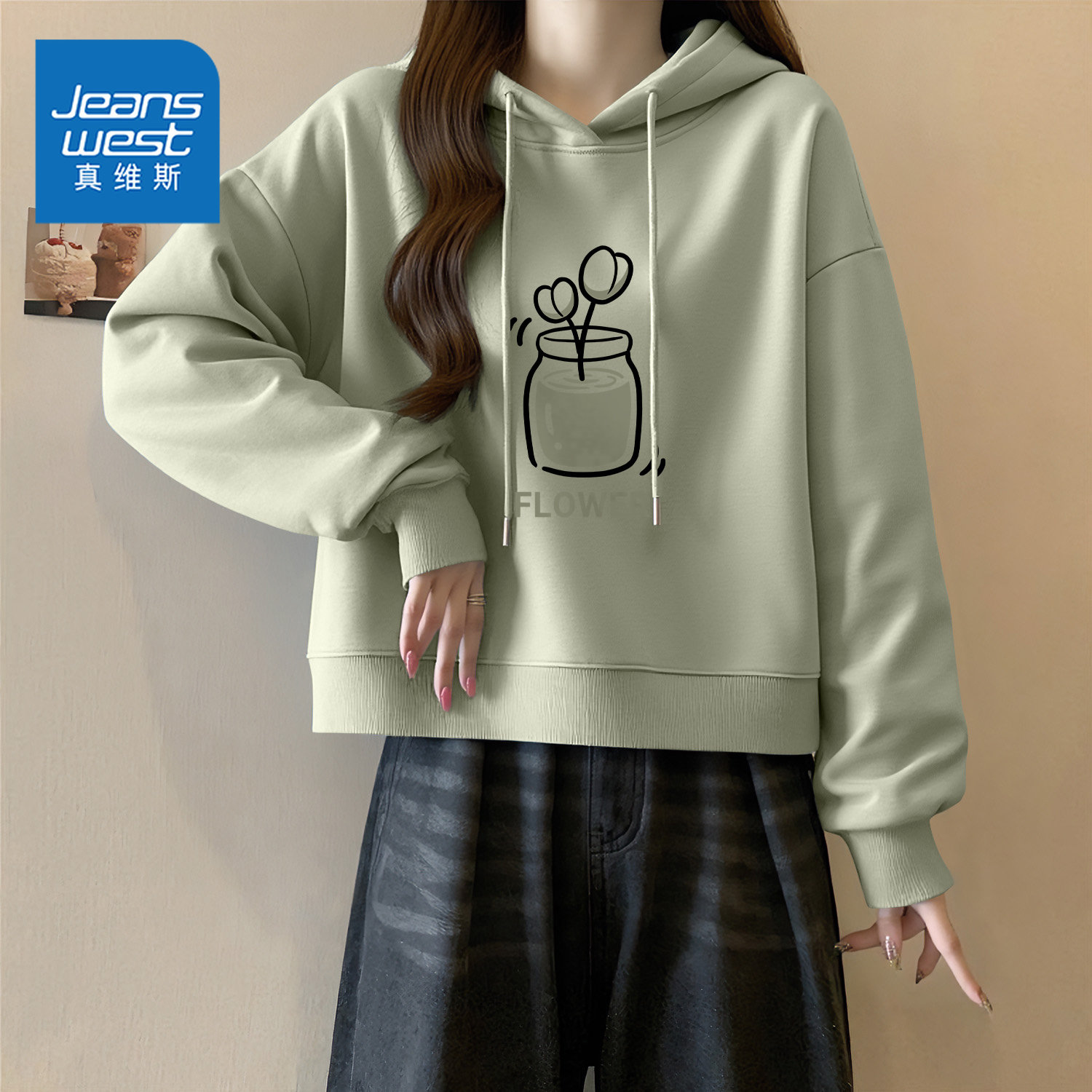 真维斯连帽卫衣女短款外套2026新款春秋季宽松慵懒风美式开衫上衣,女装/女士精品,卫衣/绒衫,淘宝优惠券,粉丝福利购,淘宝优惠卷