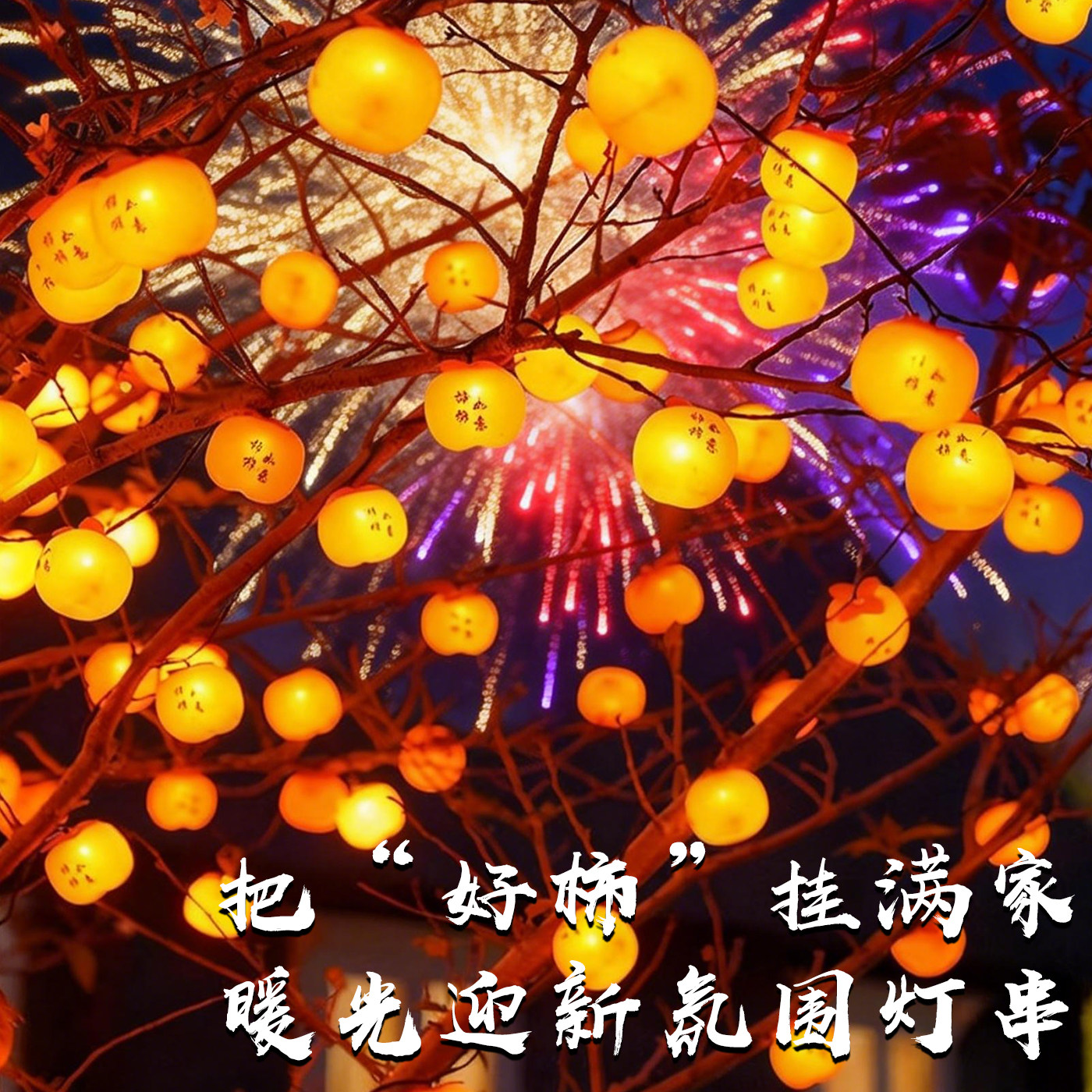 户外树上太阳能柿子灯串2026过年彩灯led灯笼庭院装饰喜庆氛围灯