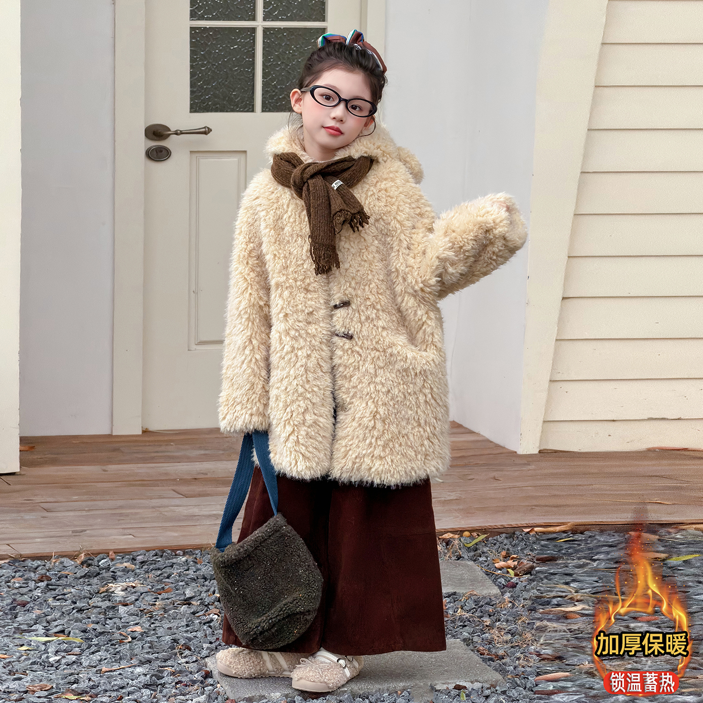 中学生慵懒风毛毛仿皮草新年大衣