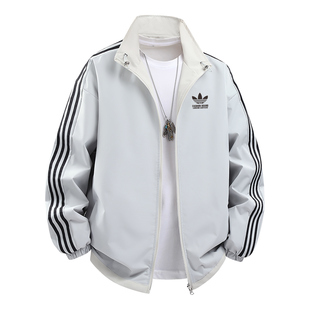 兰瑟姆三叶草2025秋季双面穿运动夹克外套男士三条杠风衣冲锋衣女