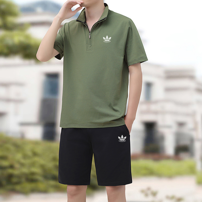 兰瑟姆三叶草夏季冰丝运动套装男士冰凉感五分裤休闲裤卫裤女短裤
