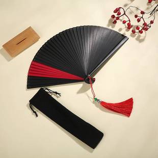 叠扇舞蹈日扇折精致工艺礼品扇子全黑 18全竹扇子迷你小号扇式