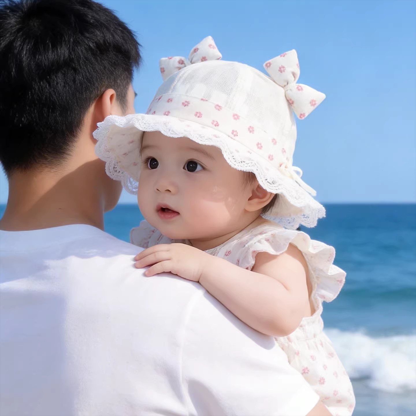 婴儿帽子夏季薄款透气网眼公主渔夫胎帽女宝宝小月龄韩系新生盆帽