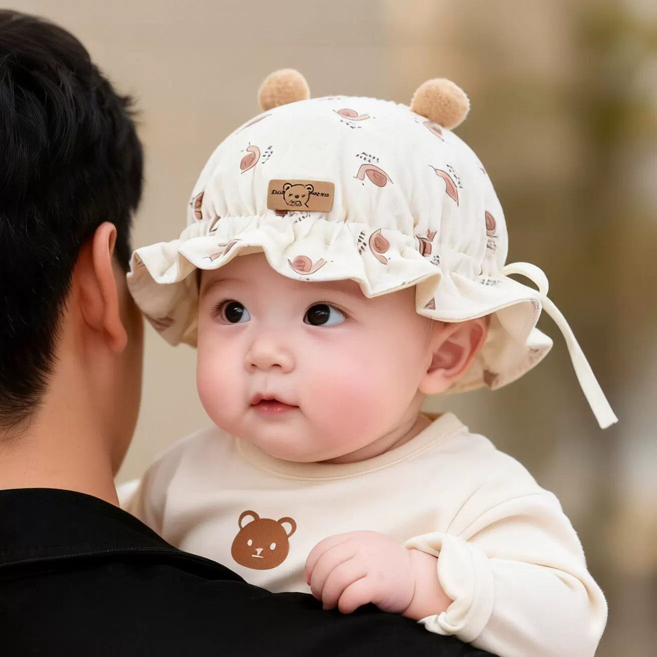 婴儿帽子春秋季女宝宝外出花边公主护耳帽胎帽小月龄护囟门帽冬季