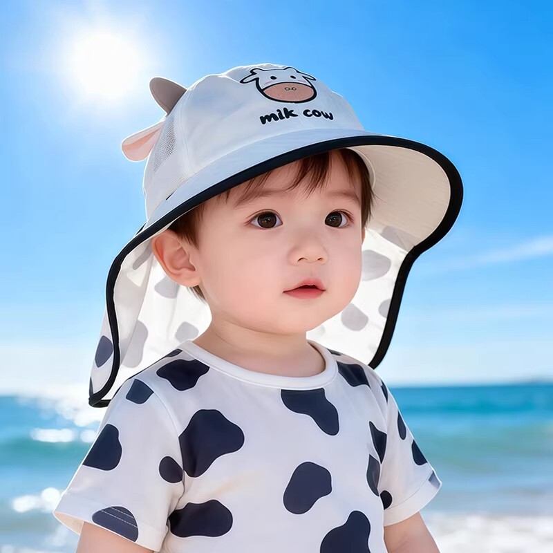 儿童帽子夏季遮阳帽大檐防晒披肩帽男童女宝宝户外防紫外线网面薄