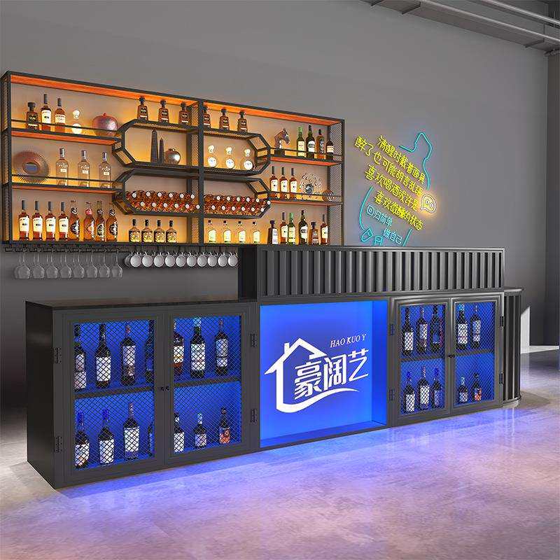 工业风酒吧吧台铁艺收银台烧烤店火锅店接待前台复古转角清吧台
