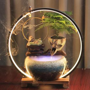 陶瓷禅意客厅繁星 流水器摆件开业礼品电视柜办公室小鱼缸新中式