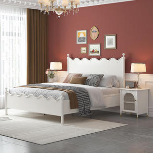 轻奢床 美式 实木床现代简约1.8米双人床主卧室1.5米白色公主床法式
