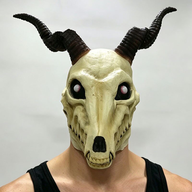 邪神山羊头套地狱恶魔羊角骷髅面具密室逃脱恐怖动物头骨道具