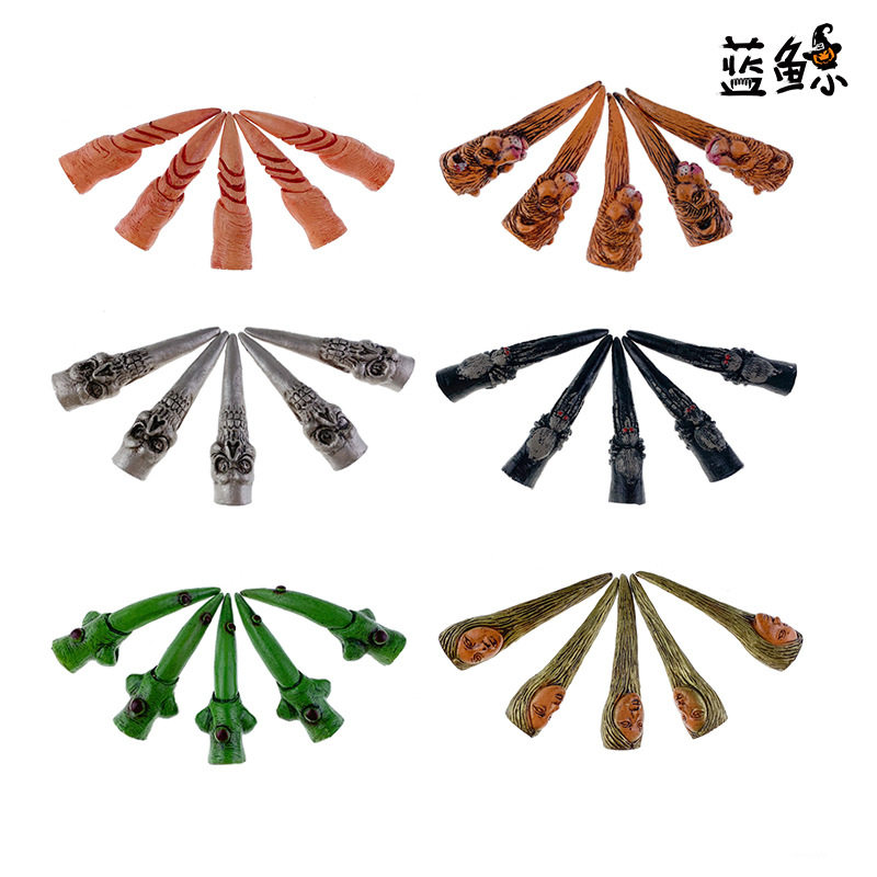 万圣节指甲 动物巫婆指甲套化妆舞会道具 骷髅鬼脸手指套装饰