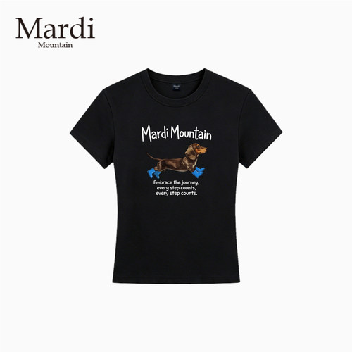 官方授权 Mardi Mountain韩国正品 凉感修身小领口正肩短袖T恤