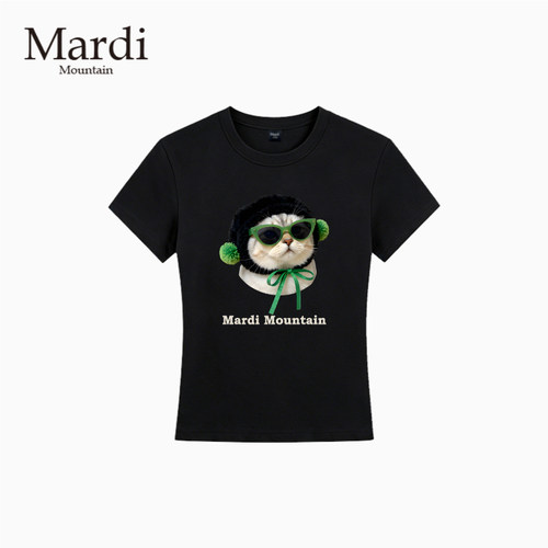 官方授权 Mardi Mountain韩国正品 凉感修身小领口正肩短袖T恤